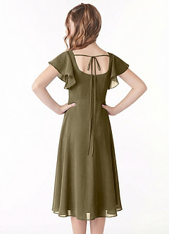 Azazie Bondi Junior Willow Green A-Line Ruched Chiffon Dress image3