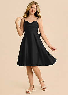 Azazie Bear Junior Black A-Line Sweetheart Neckline Stretch Satin Dress image3