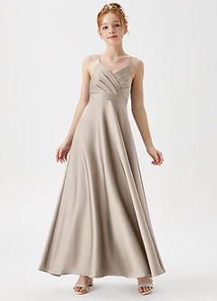 Azazie Avelina Junior A-Linie Plissee Stretch-Satin Kleid Frost image1