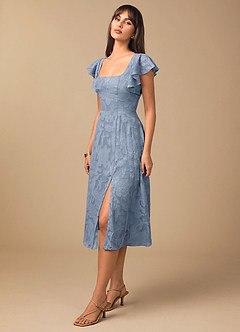 suknia Niebieski Pudrowy Midi Talia image6