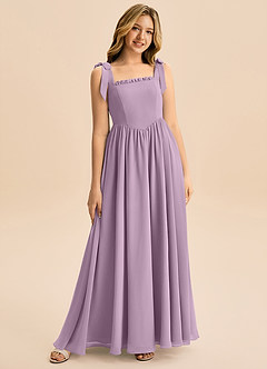 Azazie Delia Junior Abito A-Line in Chiffon Fiocco Glicine image1