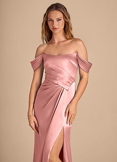 Azazie Shea Bridesmaid Dresses Rosette Mermaid Off the Shoulder Metallic Satin Convertible Dress image6