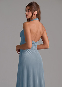 Azazie Tessie Vestidos de damas de honor Vestido de Azul Polvoriento de terciopelo de Corte en A con Plisado image2