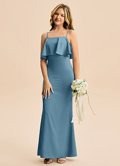 Azazie Galene Junior Mrenneito Joustava satiini Lattian pituus Nuorempi morsiusneito Pukeutua image4