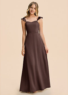 Azazie Maddix Junior A-Linie Gestreift Stretch-Satin Kleid Ganache image7
