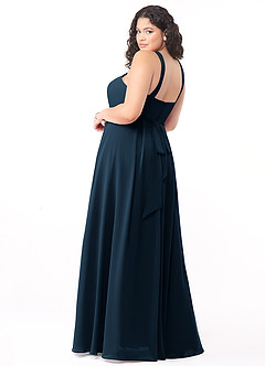 Azazie Dixie Bridesmaid Dresses Dark Navy A-Line Halter Pleated Chiffon Dress image9