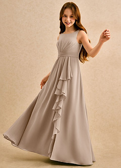 Azazie Chibi Girls Formal Abiti da Ragazza di Fiori Abito A-Line in Chiffon Plissettato Taupe image5