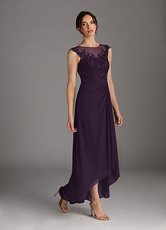 Azazie Endora Mother of the Bride Dresses Plum A-Line Scoop Lace Chiffon Dress image3