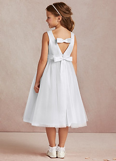 Azazie Marlee Flower Girl Dresses White A-Line Pleated Matte Satin Dress image4