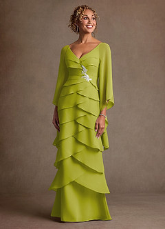 Azazie Arabinda Mother of the Bride Dresses Lemongrass Sheath Ruched Chiffon Dress image4