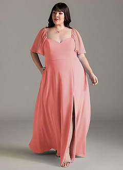 Azazie Chloe Bridesmaid Dresses Coral A-Line Sweetheart Neckline Chiffon Dress image7