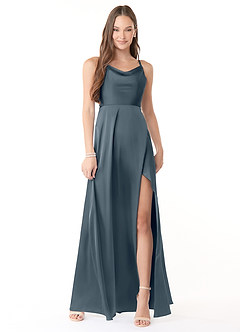 Azazie Naomie Final Sale Twilight A-Line Cowl Neckline Side Slit Stretch Satin Dress image1