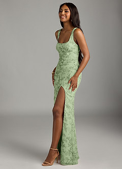 Azazie Mero Bridesmaid Dresses Green Fern Floral Sheath Pleated Chiffon Dress image6