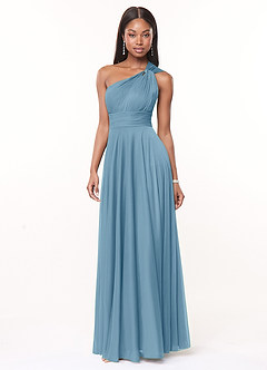 Azazie Charlize Brautjungfernkleider A-Linie One-Shoulder Gittergewebe Kleid Stahlblau image3