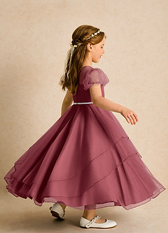 Azazie Duckie Blumenmädchenkleider Ballkleid Plissee Tüll Kleid Merlot image2
