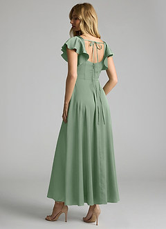 Azazie Bondi Abiti da Damigella Abito A-Line in Raso Elasticizzato Increspato Matcha image2