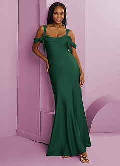 Barbie ♥ Azazie Abiti da Damigella Abito Tubino in Raso Elasticizzato Plissettato Verde Scuro image8