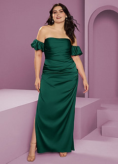 Barbie ♥ Azazie Bridesmaid Dresses Emerald Sheath Off the Shoulder Stretch Satin Convertible Dress image10