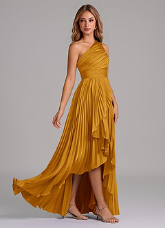Azazie Lyrica Bridesmaid Dresses Butterscotch A-Line One Shoulder Stretch Satin Dress image2