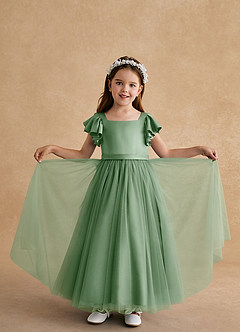 Azazie Suzy Flower Girl Dresses Matcha A-Line with Sleeves Tulle Dress image5