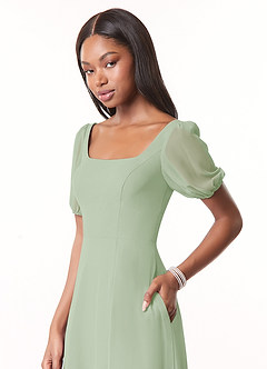Azazie Alani Bridesmaid Dresses Dusty Sage A-Line Square Neckline Chiffon Dress image4