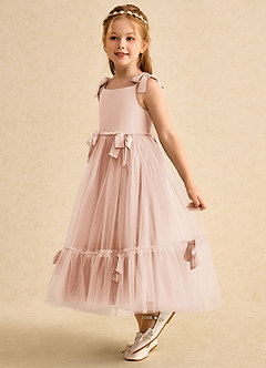 Azazie Jaci Flower Girl Dresses English Rose A-Line Spaghetti Strap Chiffon Dress image1
