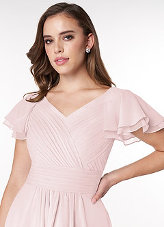Azazie Hadley Modest Bridesmaid Dresses A-Line Pleated Chiffon Knee-Length Dress image6