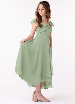 Azazie Posie Junior Dusty Sage A-Line Ruched Chiffon Dress image3
