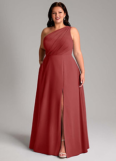 Azazie Phaedra Bridesmaid Dresses Rust A-Line One Shoulder Chiffon Dress image4