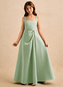 Azazie Emiko Girls Formal Flower Girl Dresses Dusty Sage A-Line Pleated Matte Satin Dress image4