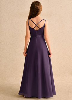 Azazie Umina Girls Formal Flower Girl Dresses Plum A-Line Pleated Matte Satin Dress image2