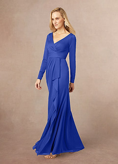Azazie Risa Mother of the Bride Dresses Royal Blue Mermaid V-Neck Pleated Mesh Dress image2