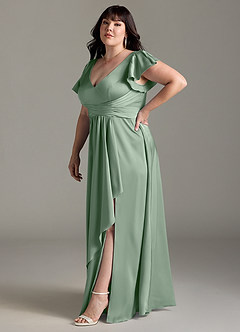 Azazie Omari Bridesmaid Dresses Matcha A-Line Stretch Satin Dress image11