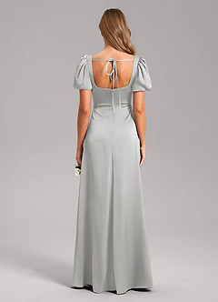 Azazie Fyona Bridesmaid Dresses Silver A-Line Pleated Stretch Satin Dress image8