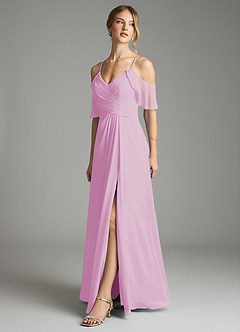 Azazie Dakota Bridesmaid Dresses Candy Pink A-Line V-Neck Pleated Chiffon Dress image4