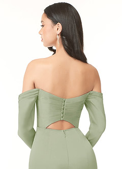 Azazie Hallie Bridesmaid Dresses Dusty Sage Sheath Off-The-Shoulder Long Sleeve Stretch Satin Convertible Dress image7