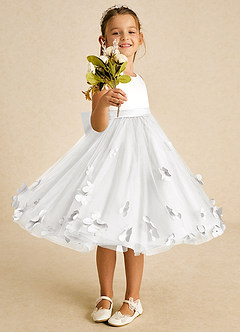 Azazie Sprout Flower Girl Dresses White A-Line Bow Tulle Dress image2