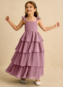 Azazie Boba Flower Girl Dresses Vintage Mauve A-Line Square Neckline Chiffon Dress image1