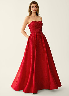 Victormen Red Beading Rhinestone Satin Prom Dress image1