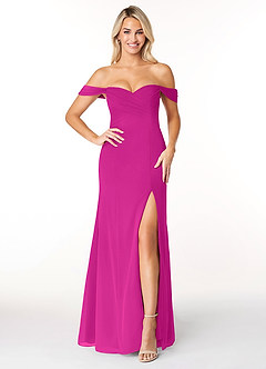 Azazie Joretta Robes de demoiselle d'honneur Robe Trapèze Convertible en Mousseline de soie Encolure en Forme de Cœur Fuchsia image1