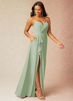 Azazie Kyedae Bridesmaid Dresses Dusty Sage A-Line V-Neck Pleated Chiffon Dress image3