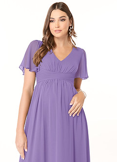 Azazie Verna Maternity Bridesmaid Dresses A-Line V-Neck Ruched Chiffon Floor-Length Dress image5