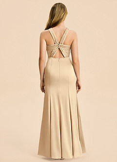 Azazie Rue Junior Champagne Mermaid Pleated Stretch Satin Dress image2