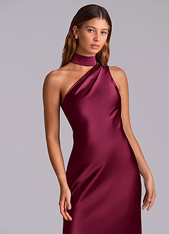 Azazie Seona Brautjungfernkleider Meerjungfrau-Linie One-Shoulder Stretch-Satin Kleid Burgunderrot image2