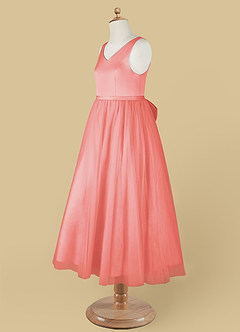 Azazie Marybell Flower Girl Dresses Coral A-Line Bow Tulle Dress image11