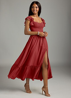 Azazie Anaya Brautjungfernkleider A-Linie Plissee Chiffon Kleid Rost image3