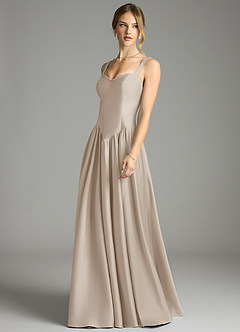 Azazie Evadina Vestidos de damas de honor Vestido de Escarcha de Satén Elástico de Corte en A con Corsé image3