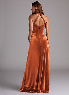 Azazie Larice Vestidos de damas de honor Vestido de Naranja Quemada de terciopelo de Corte en A con Con bolsillos image2