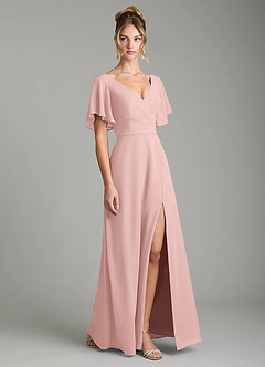 Azazie Ambrosia Bridesmaid Dresses Powder Pink A-Line Pleated Chiffon Dress image1