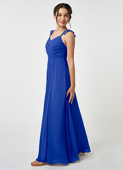 Azazie Emily Junior A-Linie Gestreift Chiffon Kleid Königsblau image3